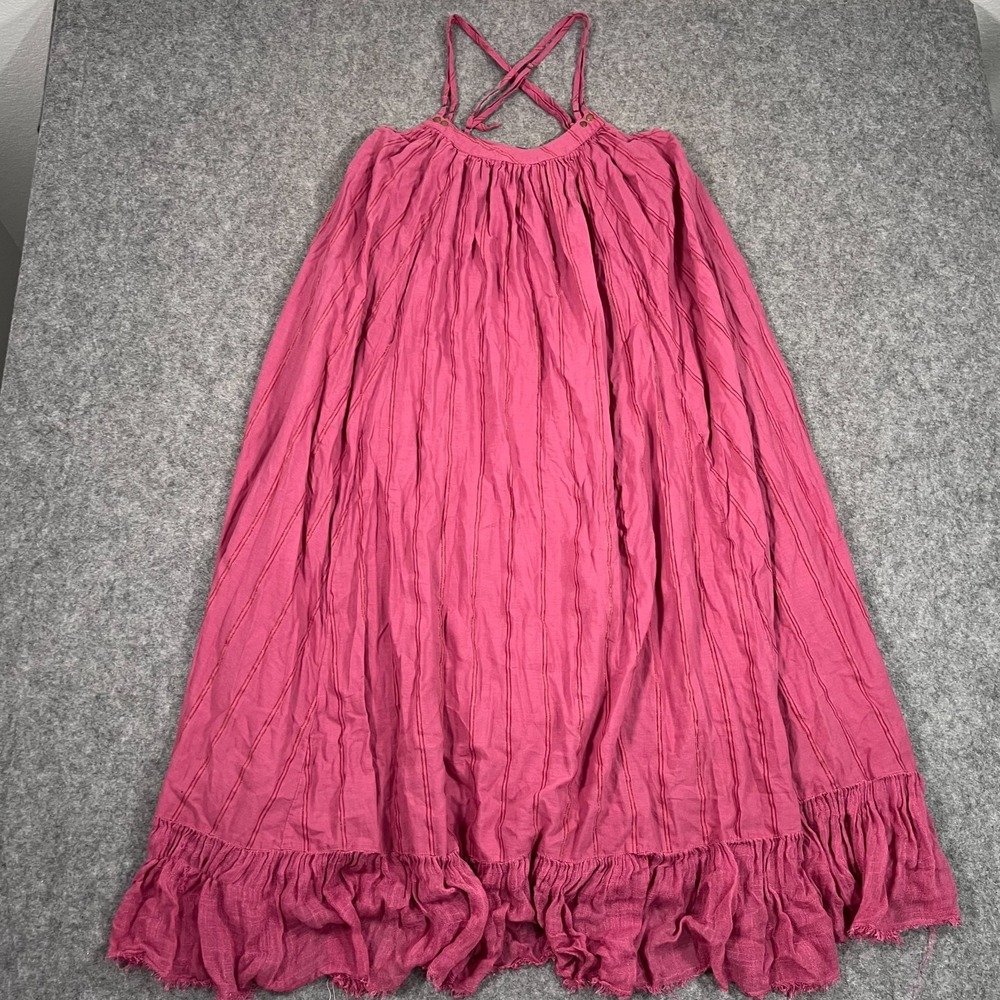 Free People Pink Beaded Criss-Cross Cotton Midi Tank Dress Women's Size XS